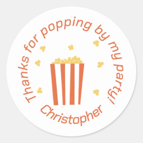 Movie Night Popcorn Personalized Thank You Classic Round Sticker