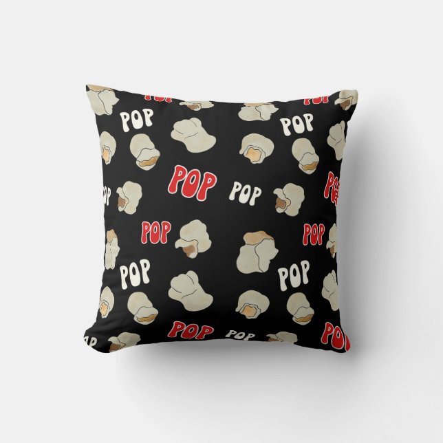 Movie Night Retro Popcorn Pattern Throw Pillow (Front)