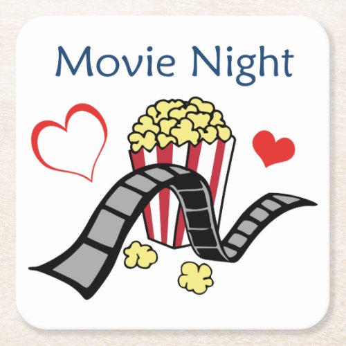 Movie Night Square Paper Coaster