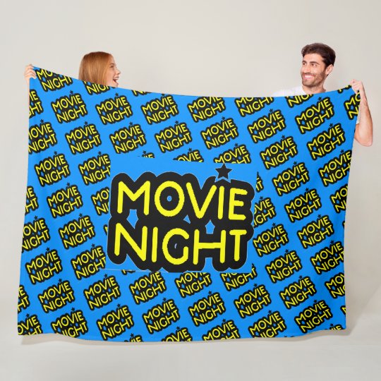 Movie Night Text on Blue Fleece Blanket