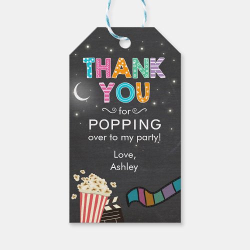 Movie night thank you favor gift tags Cinema