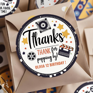Movie Night Thank You Sticker Popcorn Birthday