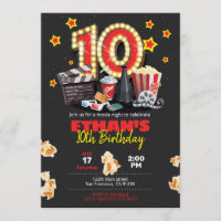 Movie night, Theater - 10th Birthday Invitation