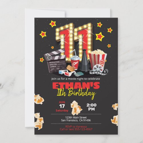 Movie night Theater _ 11th Birthday Invitation