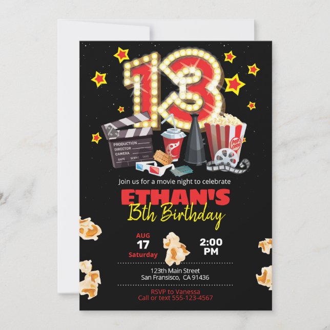 Movie night, Theater - 13th Birthday Invitation (Front)