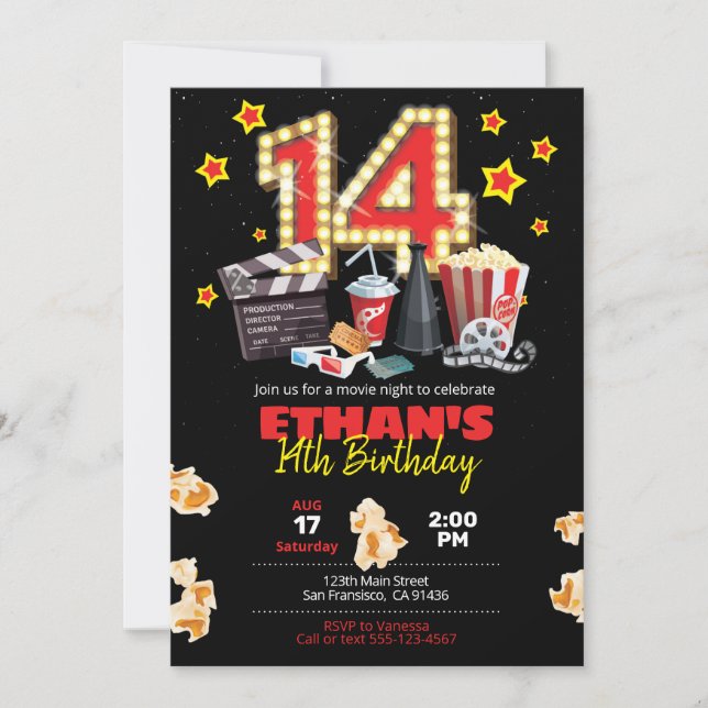 Movie night, Theater - 14th Birthday Invitation (Front)