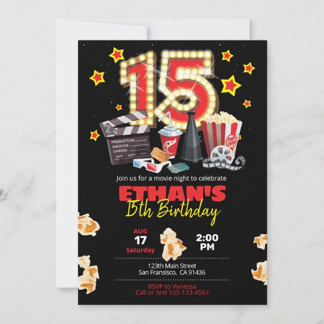 Movie night, Theater - 15th Birthday Invitation (Front)