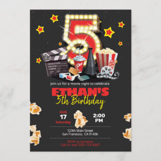 Movie night, Theater - 5th Birthday Invitation