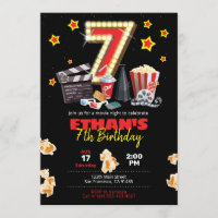 Movie night, Theater - 7th Birthday Invitation