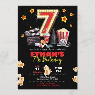 Movie night, Theater - 7th Birthday Invitation