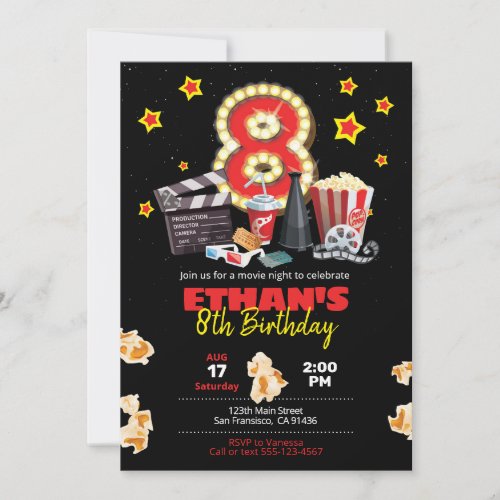 Movie night Theater _ 8th Birthday Invitation