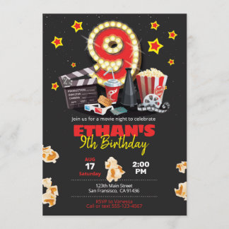 Movie night, Theater - 9th Birthday Invitation