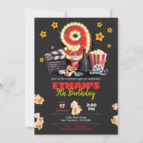 Movie night Theater _ 9th Birthday Invitation