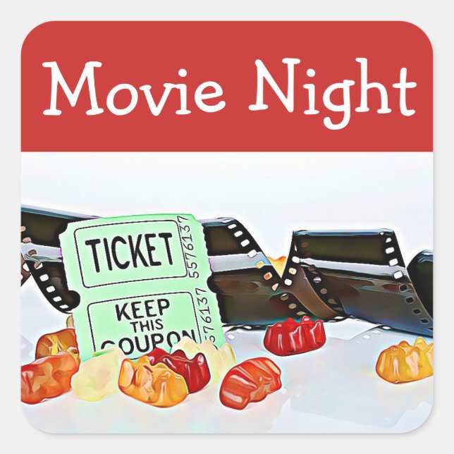 Movie Night Theater Birthday Party Stickers (Front)