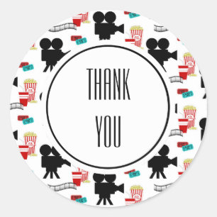 Movie Night Theme Camera Personalized Name Classic Round Sticker