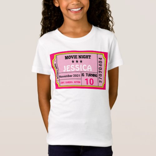 Movie Night Ticket Birthday Girl Custom T_Shirt