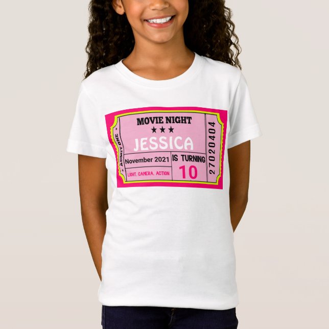 Movie Night Ticket Birthday Girl Custom T-Shirt (Front)