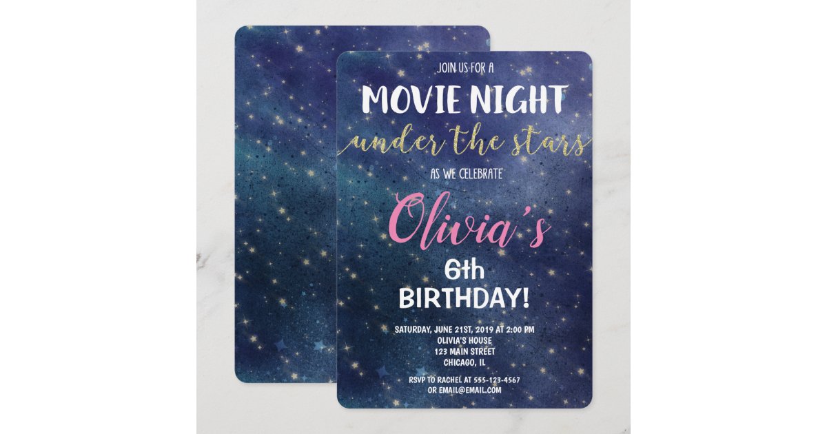 Movie night under the stars birthday invitations | Zazzle