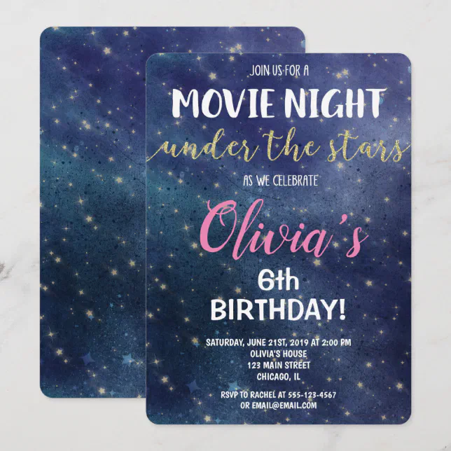 Movie night under the stars birthday invitations | Zazzle