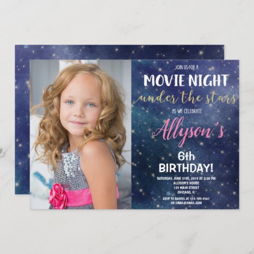 Movie night under the stars photo birthday invitation