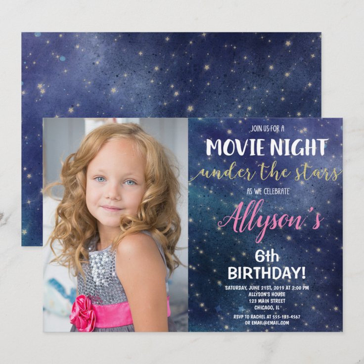 Movie night under the stars photo birthday invitation | Zazzle