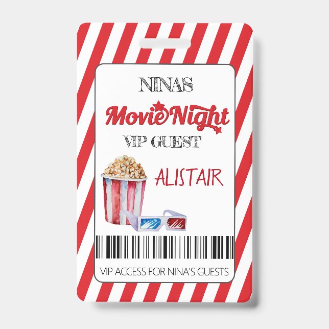 Movie Night VIP Guest Lanyard, Cinema Lanyard, Badge (Front)