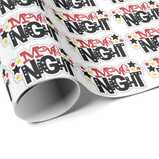 Movie Night word art wrapping paper theme Zazzle