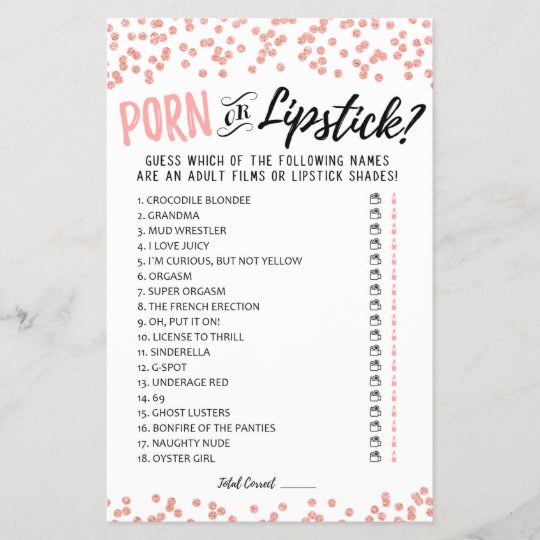 Movie or Lipstick Bridal Shower game with Answers