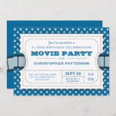 Movie Party Birthday Party Admission Ticket | Blue Invitation (Front/Back)