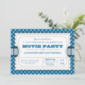 Movie Party Birthday Party Admission Ticket | Blue Invitation (Standing Front)