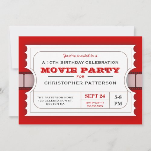 Movie Party Birthday Party Admission Ticket Invitation