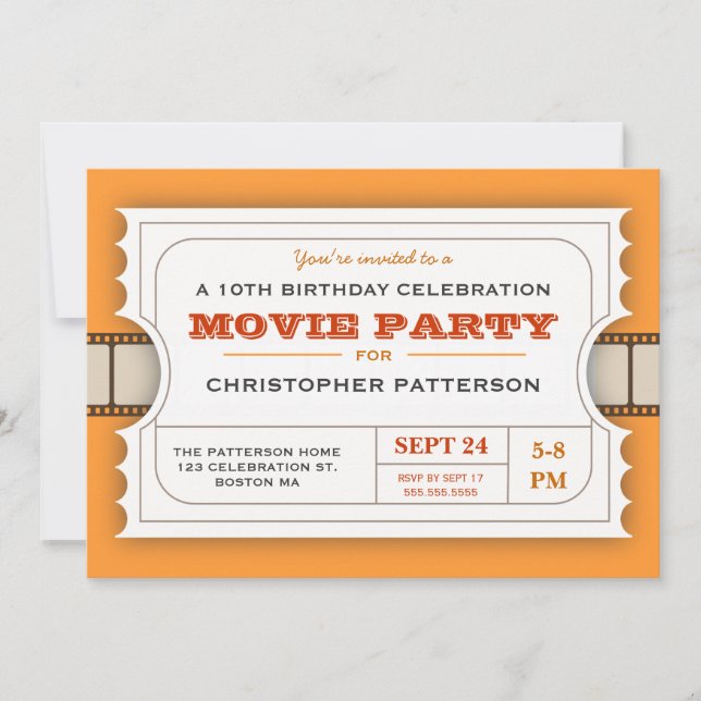 Movie Party Birthday Party Admission Ticket Invitation (Front)