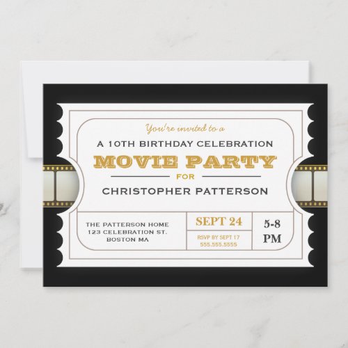 Movie Party Birthday Party Admission Ticket Invitation