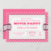 Movie Party Birthday Party Admission Ticket | Pink Invitation (Front/Back)