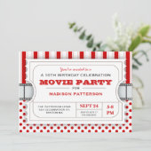Movie Party Birthday Party Admission Ticket | Red Invitation (Standing Front)