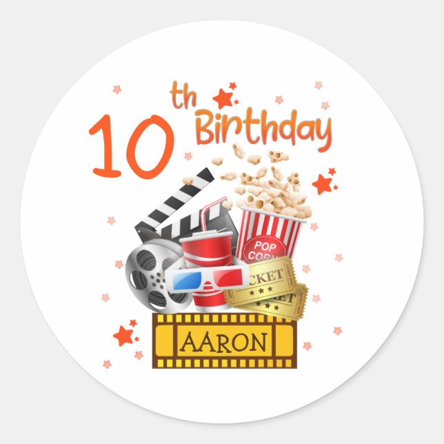Movie Party Cinema Theater Birthday Matching  Classic Round Sticker (Front)
