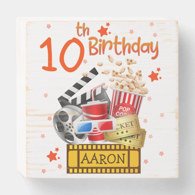 Movie Party Cinema Theater Birthday Matching  Wooden Box Sign (Front Horizontal)