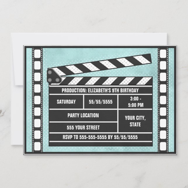 Movie Party Clapboard Blue Invitation (Front)