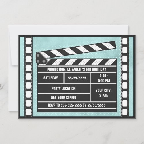 Movie Party Clapboard Blue Invitation