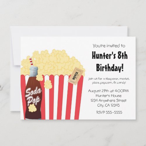 Movie Party Event Popcorn  Soda Pop Invitation