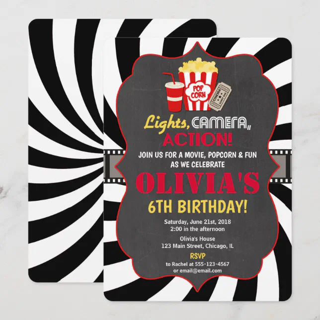 Movie party movie night birthday invitation | Zazzle