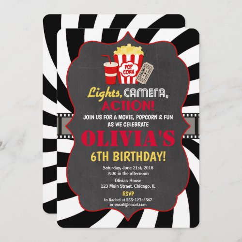 Movie party movie night birthday invitation