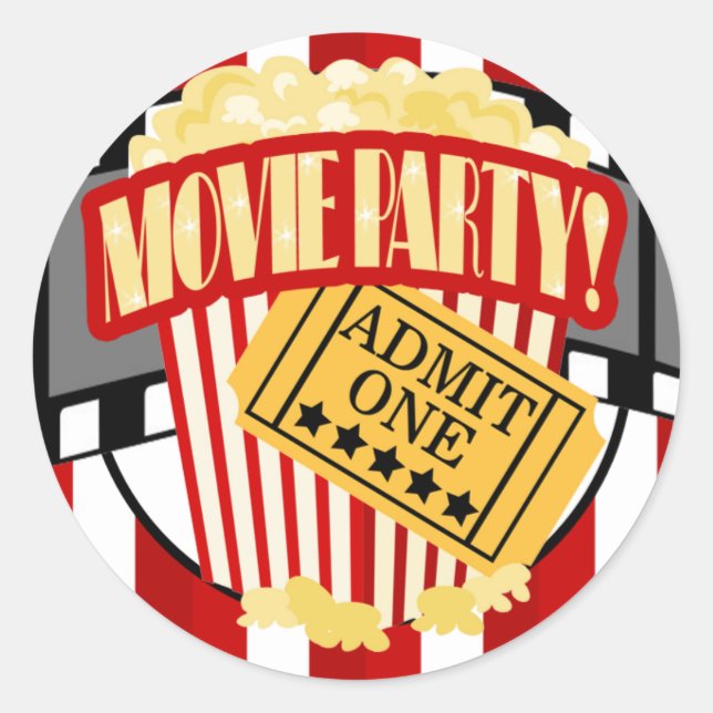 MOVIE PARTY Round Favor Sticker (Front)