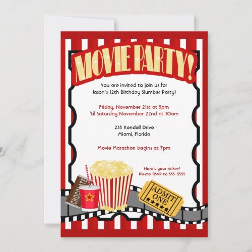 MOVIE PARTY Ticket Birthday Invitations