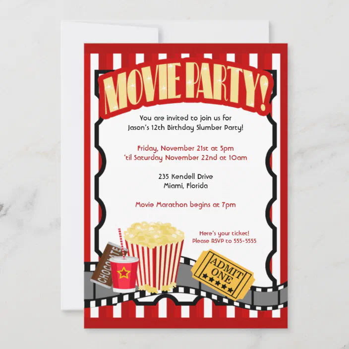 Movie Film Cinema Ticket Personalised Childrens Birthday Party Invitations 