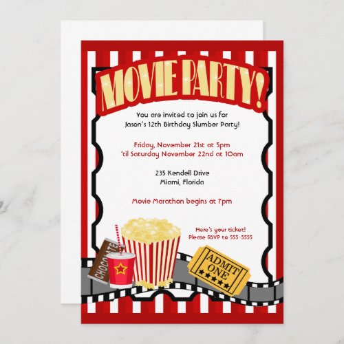 MOVIE PARTY Ticket Birthday Invitations Updated