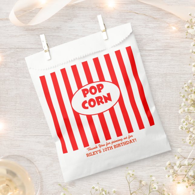 Movie Popcorn Personalized Party Favor Bag (Clipped)