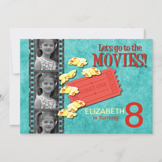 Movie & Popcorn Photo Birthday Party Invitation (Front)