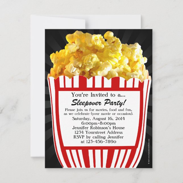 Movie Popcorn Sleepover Custom Party Invitations (Front)