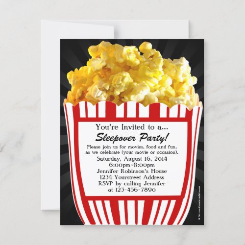 Movie Popcorn Sleepover Custom Party Invitations